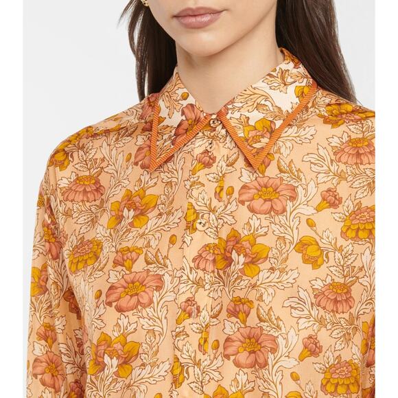 Zimmermann Andie Relaxed Floral Silk Habutai Blouse Button Down Shirt Orange - Picture 3 of 9